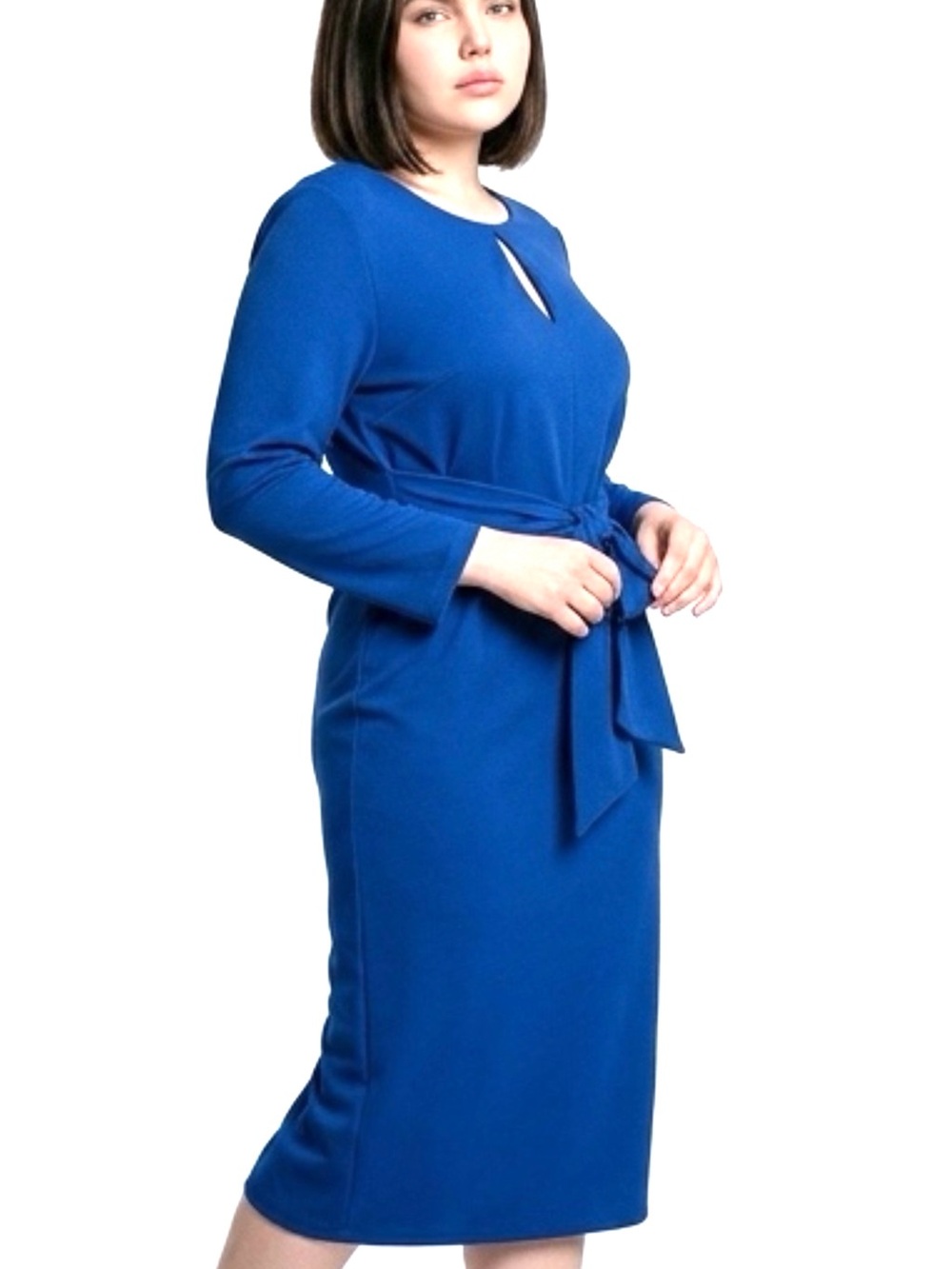 ELOQUII Royal Blue Front Keyhole Stretch Jersey Tie Waist Midi Dress Size 16